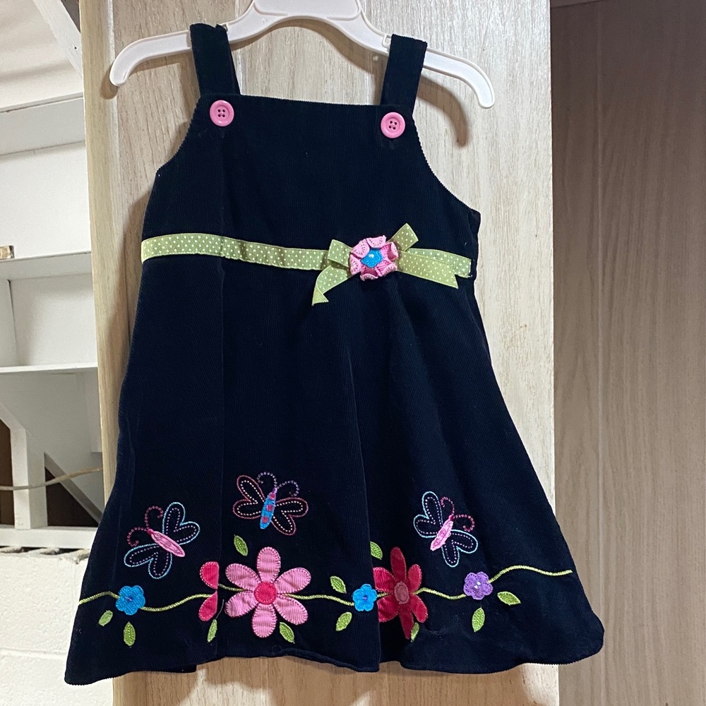 Floral Embroidered Navy Kids Dress
